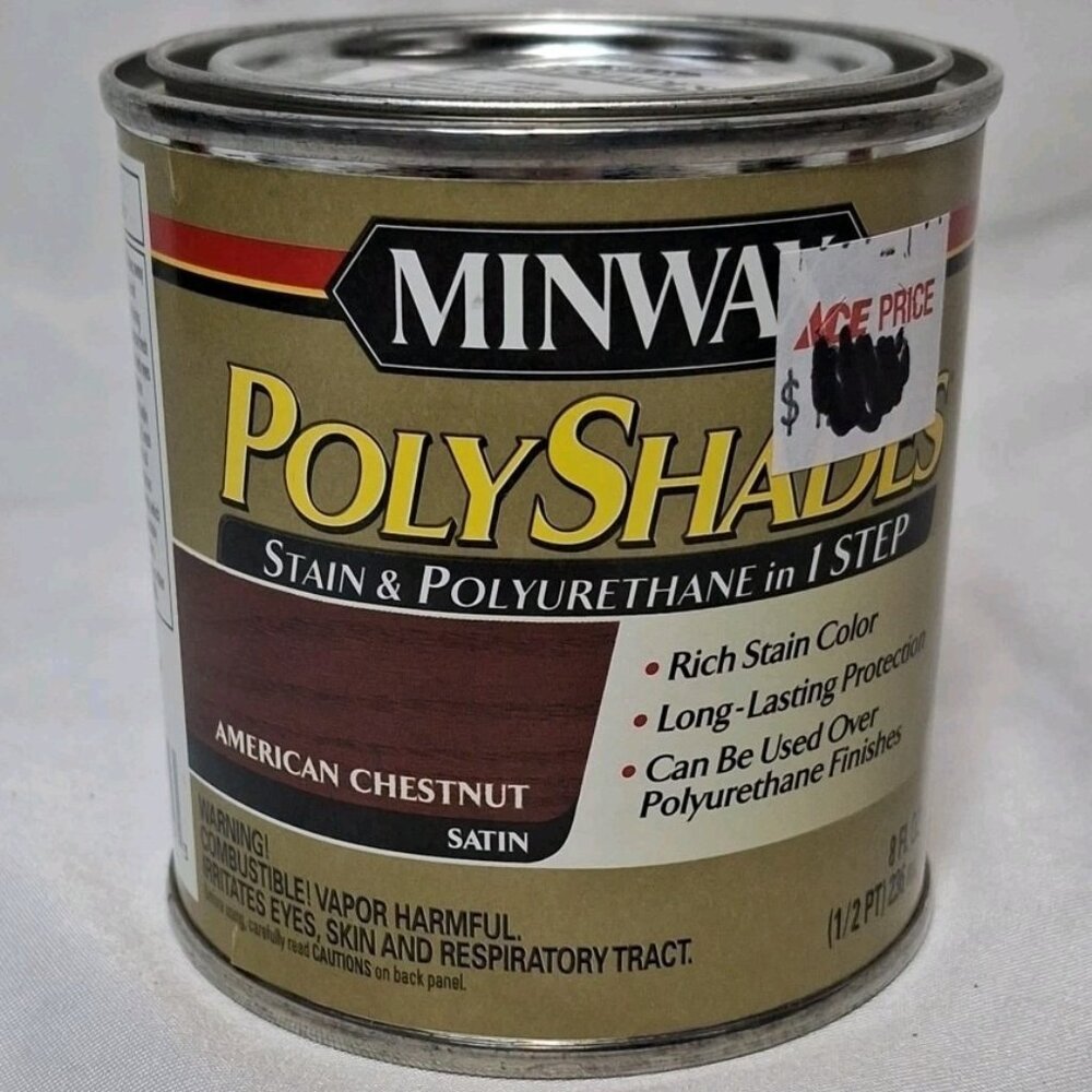 Minwax PolyShades Wood Stain + Polyurethane Finish –8 Fl Oz, American Chestnut